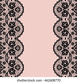 Lace border. Vector illustration. Black lacy vintage elegant trim.