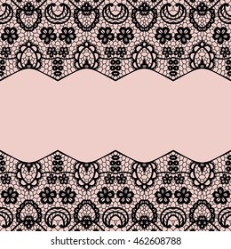 Lace border. Vector illustration. Black lacy vintage elegant trim.
