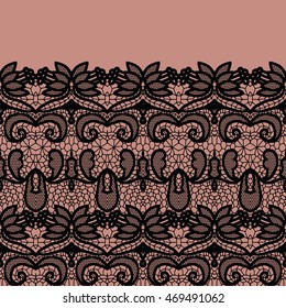 Lace border. Vector illustration. Black lacy vintage elegant trim.