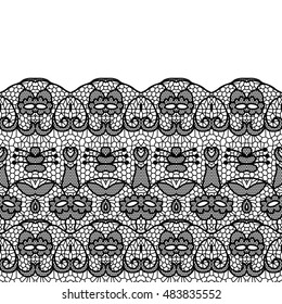 Lace border. Vector illustration. Black lacy vintage elegant trim.