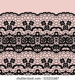 Lace border. Vector illustration. Black lacy vintage elegant trim.
