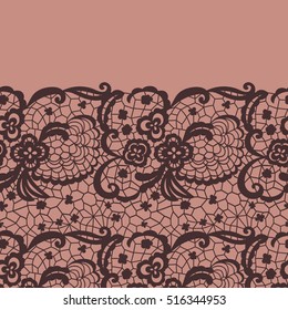 Lace border. Vector illustration. Brown lacy vintage elegant trim.