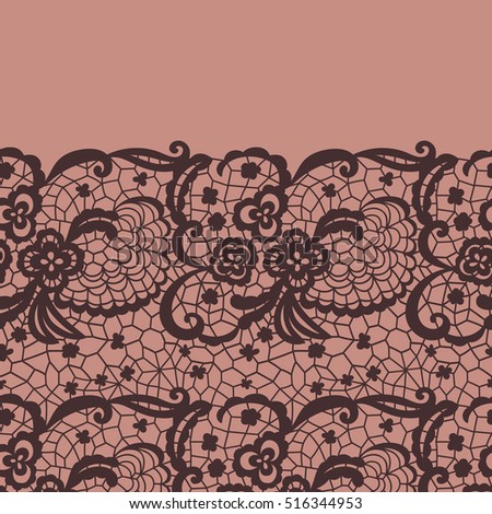 Lace border. Vector illustration. Brown lacy vintage elegant trim.
