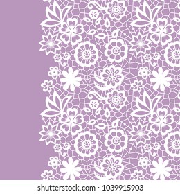 Lace border. Vector illustration. White lacy vintage elegant trim.