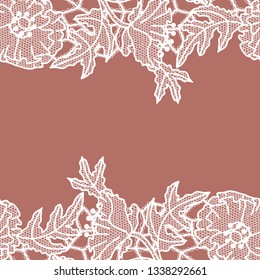 Lace border. Vector illustration. White lacy vintage elegant trim.