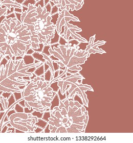 Lace border. Vector illustration. White lacy vintage elegant trim.
