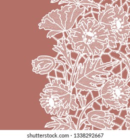 Lace border. Vector illustration. White lacy vintage elegant trim.