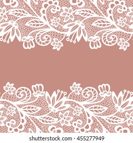 Lace border. Vector illustration. White lacy vintage elegant trim.