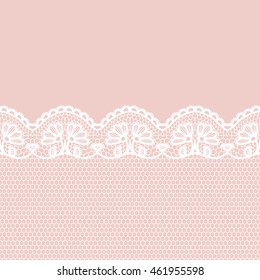 Lace border. Vector illustration. White lacy vintage elegant trim.