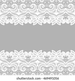Lace border. Vector illustration. White lacy vintage elegant trim.