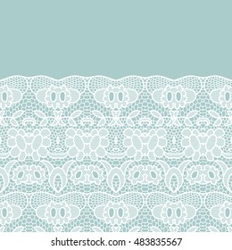 Lace border. Vector illustration. White lacy vintage elegant trim.
