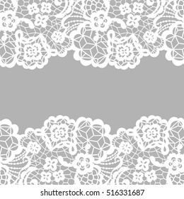 Lace border. Vector illustration. White lacy vintage elegant trim.