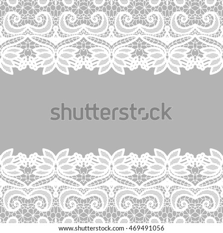 Lace border. Vector illustration. White lacy vintage elegant trim.