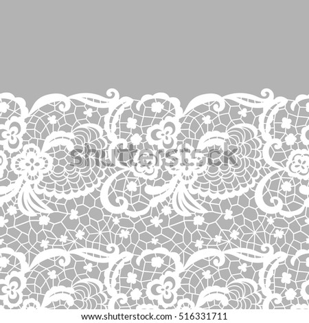 Lace border. Vector illustration. White lacy vintage elegant trim.