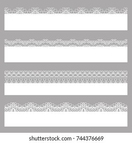 Lace borders. Set of white seamless patterns