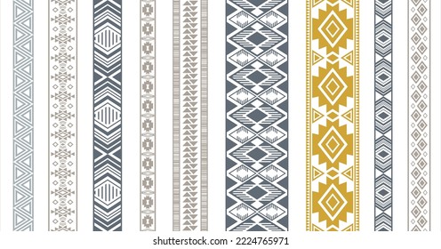 Lace borders vector set. Seamless edge elements isolated on white. Lace strips. Ukrainian folk patterns. Cotton dress trim ornaments. Geometric texture.