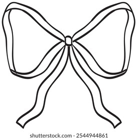 Lace bow knot, tie up, gift bow with ribbons in coquette doodle style. Hand drawn Vector ink illustration. Isolated design element for wedding celebration, holiday, party decoration.