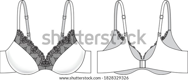 Technical drawing AI file of a darted soft bra with frills Drawing