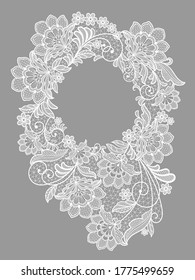 Lace card, floral frame. Romantic invitation