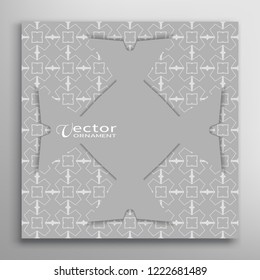  Lace Card or Invitation template with geometric seamless pattern and place for the text. Decorative line background for Wedding, Valentine's day cards, Birthday Invitations