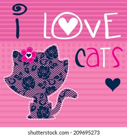 lace cat striped background vector illustration