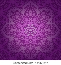 Lace circle oriental ornament, ornamental doily pattern on violet background.