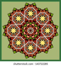  Lace circle ornament, ornamental floral doily pattern on green background