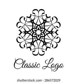 Lace classic calligraphy copperplate circle flower logo, pattern