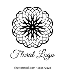 Lace classic calligraphy copperplate circle flower logo, pattern