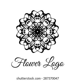 Lace classic calligraphy copperplate circle flower logo, pattern