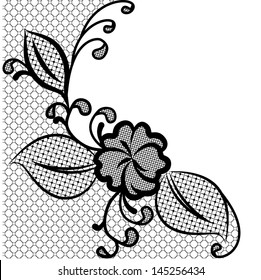 Lace corner black and white background with space for text. Can be used to design wedding invitations and greeting cards. Vector illustration.