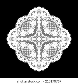 Lace craft / hand made round ornament, wedding decor, design element, floral motif, vector illustration