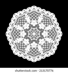 Lace craft / hand made round ornament, wedding decor, design element, floral motif, vector illustration