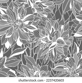 lace dahlias flowers and foliage. Vector seamless illustration, bouquet.