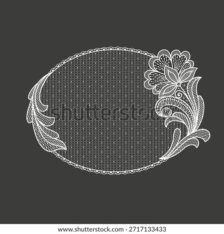 Lace decoration element.White lace flowers frame tamplate..Vector handmade white lace branches with flowers. 