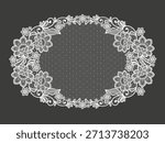 Lace decoration element.White lace flowers frame.Vector handmade white lace branches with flowers. 