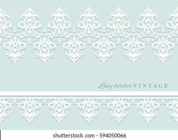 Lace decorative border set on pastel blue. Bridal shower and wedding design.