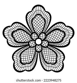 Lace decorative element with flowers and leaves. Embroidery handmade decoration.