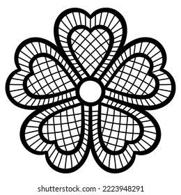 Lace decorative element with flowers and leaves. Embroidery handmade decoration.