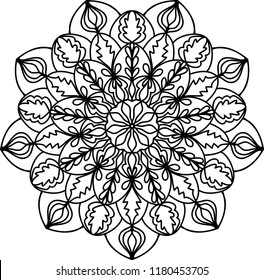 Lace decorative snowflake. Mandala round pattern ornament. Vector illustration. Anti stress coloring book page for adults.