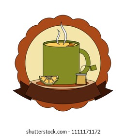lace with delicious lemon tea cup and ribbon isolated icon
