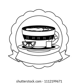 lace with delicious lemon tea cup and ribbon isolated icon