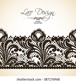 Lace design. Vector seamless floral decorative lace border. Vintage background.