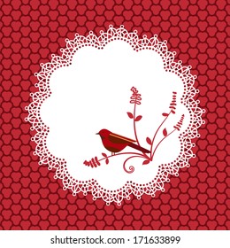 Lace Doilie  with bird and background pattern 