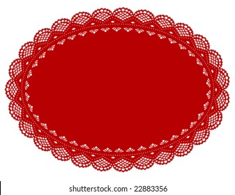 Lace Doily Place Mat, vintage design pattern. Antique oval scalloped border table setting for Christmas, Valentines Day, holidays, decorating, cake decorating, scrapbooks, copy space. 