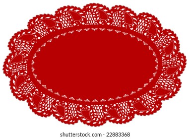 Lace Doily Place Mat, vintage leaf border design pattern. Antique oval place setting for Christmas, Valentines Day, holidays, setting table, cake decorating, scrapbooks, copy space. 