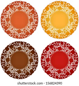 Lace Doily Place Mats, antique pattern, fall harvest palette: pumpkin, goldenrod, chestnut, persimmon, for Thanksgiving, autumn, holidays, scrapbooks, setting table, cake decorating. 