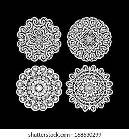 Lace / Doily - set of 4 design elements, wedding pattern, embroidery elements, vector illustration