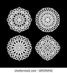 Lace / Doily - set of 4 design elements, wedding pattern, embroidery elements, vector illustration