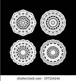 Lace / Doily - Set Of 4 Design Elements, Wedding Pattern, Embroidery Elements, Vector Illustration